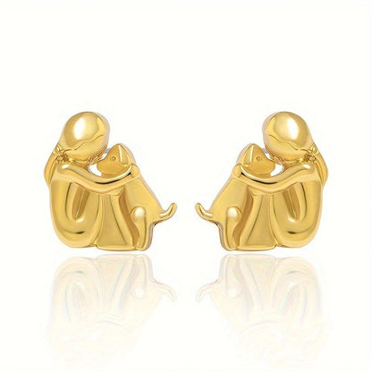 Petite Fille Câlinant un Chien – Clous d’Oreilles et Collier