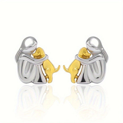 Petite Fille Câlinant un Chien – Clous d’Oreilles et Collier