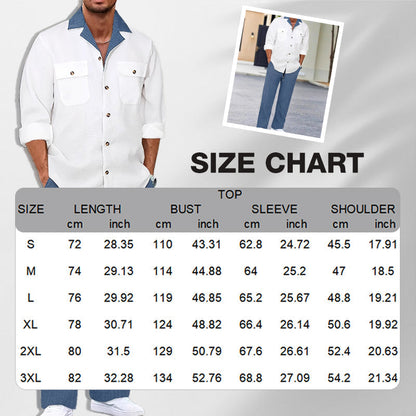 Chemise pour homme à manches longues et revers ＆ Pantalon Ensemble 2 pièces