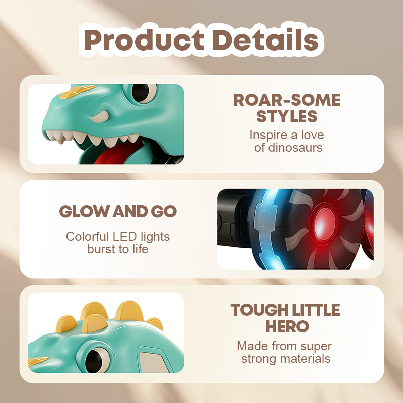 🦖Vente chaude 2025 - 50 % de réduction🚙Voiture jouet dinosaure avec lumières, appuyez et partez🎁