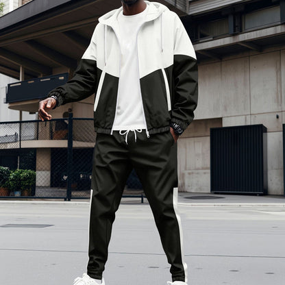 Ensemble de Sport pour Homme - Sweat à Capuche Contrasté & Pantalon de Jogging Fuselé