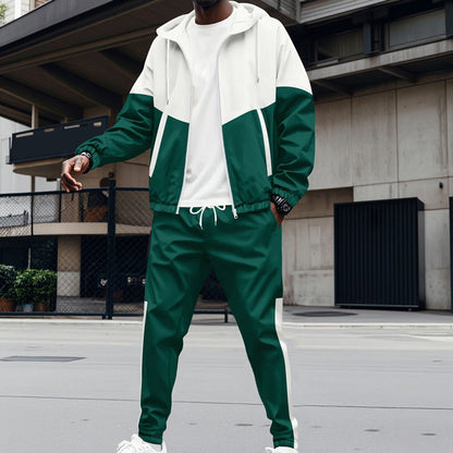 Ensemble de Sport pour Homme - Sweat à Capuche Contrasté & Pantalon de Jogging Fuselé