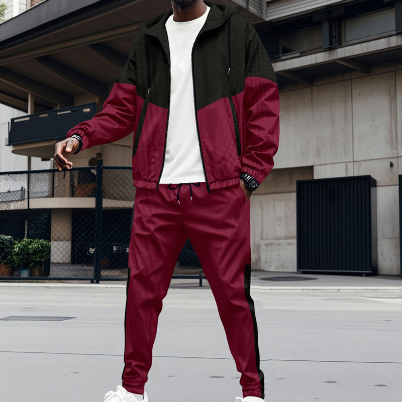 Ensemble de Sport pour Homme - Sweat à Capuche Contrasté & Pantalon de Jogging Fuselé