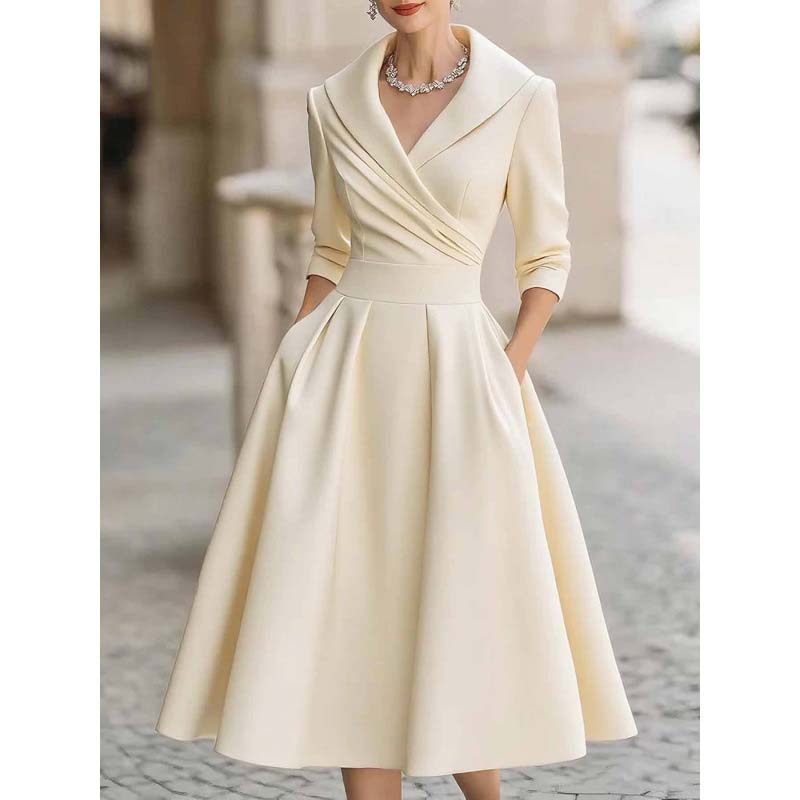🔥 Vente chaude 50% de réduction 👗Robe Midi Plissée et Évasée à Manches Longues pour Femme