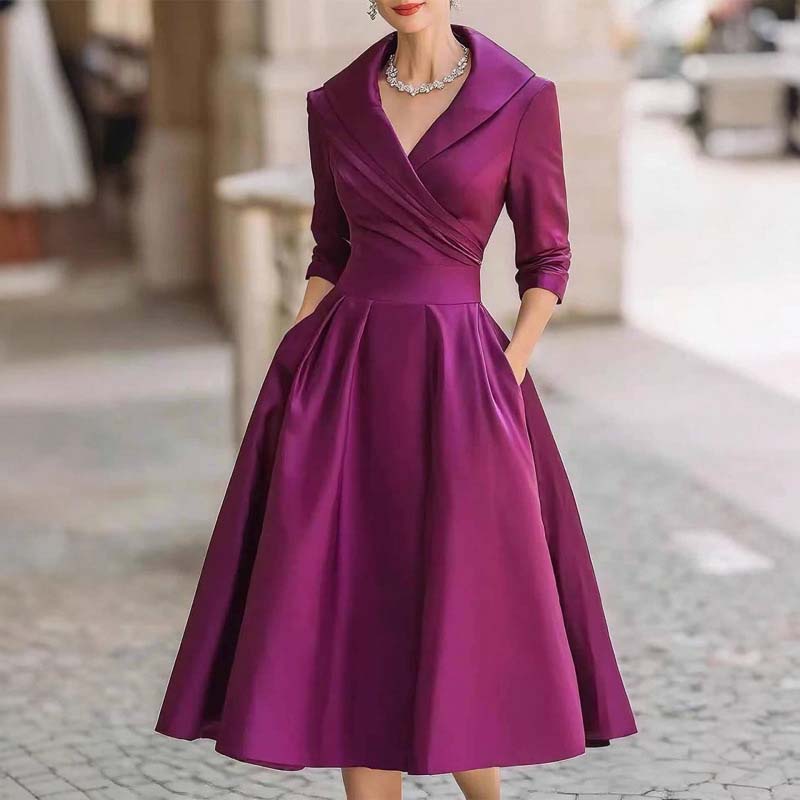 🔥 Vente chaude 50% de réduction 👗Robe Midi Plissée et Évasée à Manches Longues pour Femme