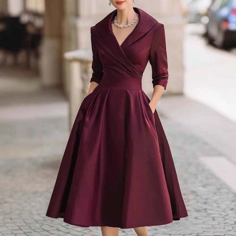 🔥 Vente chaude 50% de réduction 👗Robe Midi Plissée et Évasée à Manches Longues pour Femme