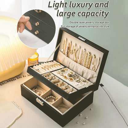 Boîte à bijoux de grande capacité en cuir PU pour boucles d’oreilles et colliers avec serrure