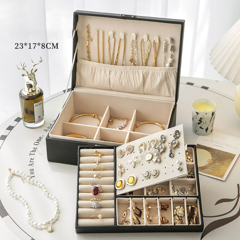 Boîte à bijoux de grande capacité en cuir PU pour boucles d’oreilles et colliers avec serrure