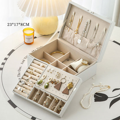 Boîte à bijoux de grande capacité en cuir PU pour boucles d’oreilles et colliers avec serrure