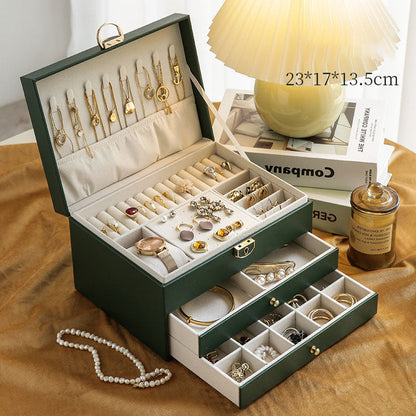 Boîte à bijoux de grande capacité en cuir PU pour boucles d’oreilles et colliers avec serrure