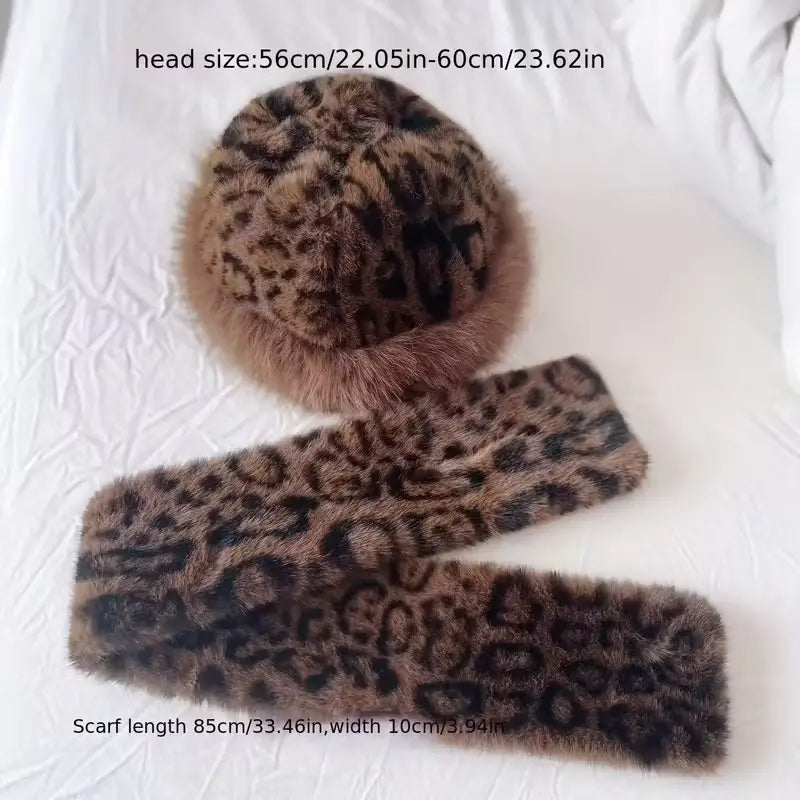 Ensemble 2 Pièces – Bonnet et Écharpe en Peluche à Imprimé Léopard