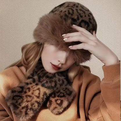 Ensemble 2 Pièces – Bonnet et Écharpe en Peluche à Imprimé Léopard