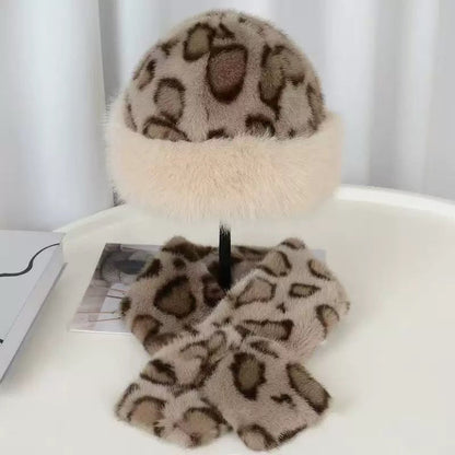 Ensemble 2 Pièces – Bonnet et Écharpe en Peluche à Imprimé Léopard