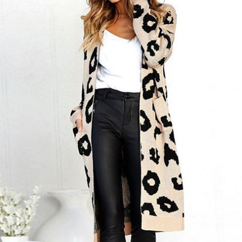 Cardigan en maille à motif léopard pour femme