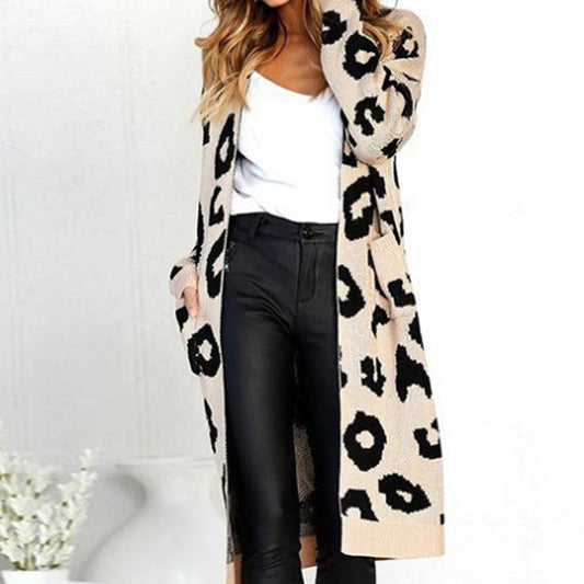 Cardigan en maille à motif léopard pour femme