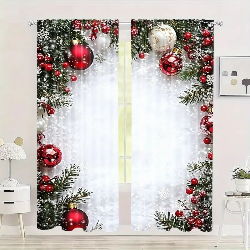 🔥50% DE RÉDUCTION !✨Lot de 2 Rideaux de Noël🎄Motifs Festifs, Installation Facile sur Tringle Standard, Entretien en Machine Simple🏠