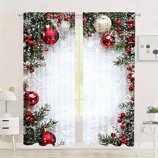 🔥50% DE RÉDUCTION !✨Lot de 2 Rideaux de Noël🎄Motifs Festifs, Installation Facile sur Tringle Standard, Entretien en Machine Simple🏠