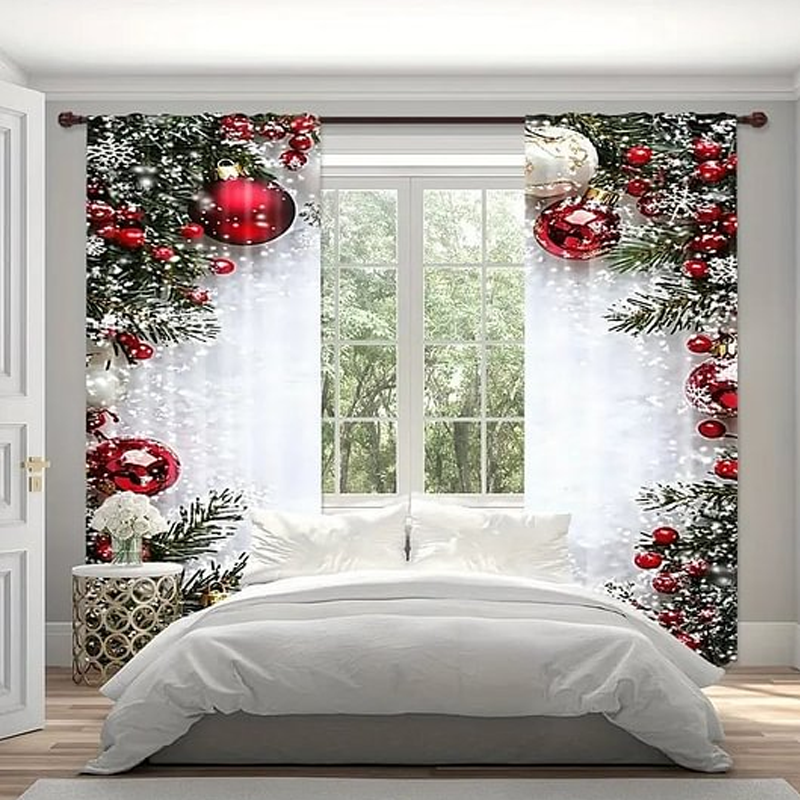 🔥50% DE RÉDUCTION !✨Lot de 2 Rideaux de Noël🎄Motifs Festifs, Installation Facile sur Tringle Standard, Entretien en Machine Simple🏠