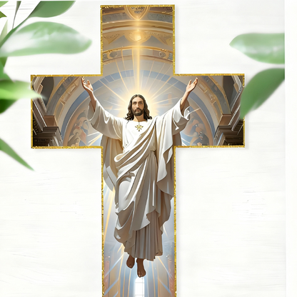🔥 Offre Limitée ! ✨ Décoration Murale Croix Jésus Rétro - Bordure Dorée Élégante, Acrylique Lumineux, Symbole de Foi Inspirant ✝️✨