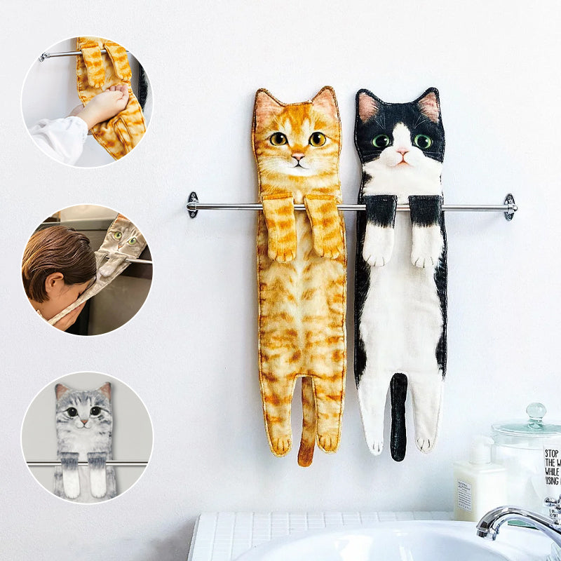 🎁DERNIER JOUR DE SOLDES 50% DE RÉDUCTION✨😺Serviette à main mignonne avec motif chat🐾