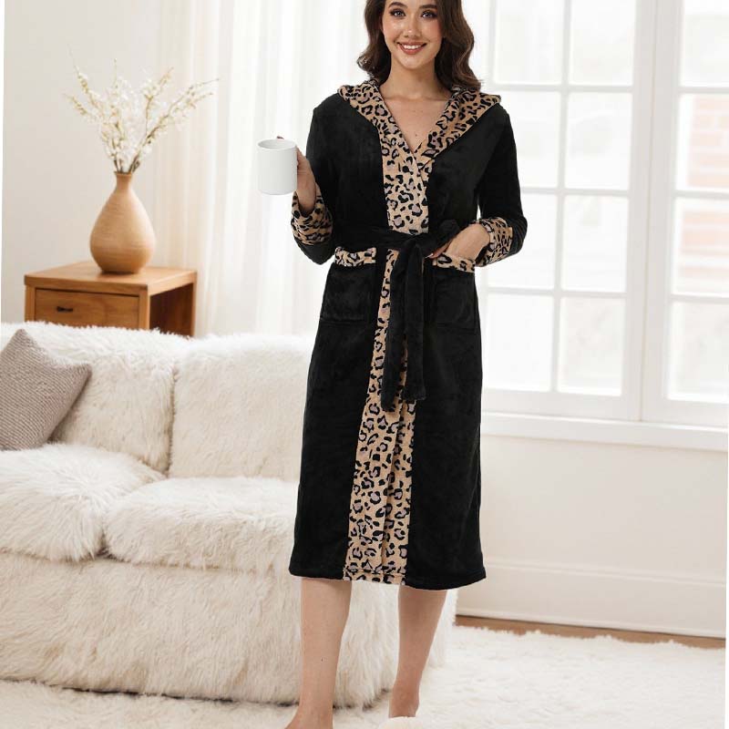📢📢40% DE RÉDUCTION !!! ✨Peignoir confortable à capuche pour femme, imprimé léopard