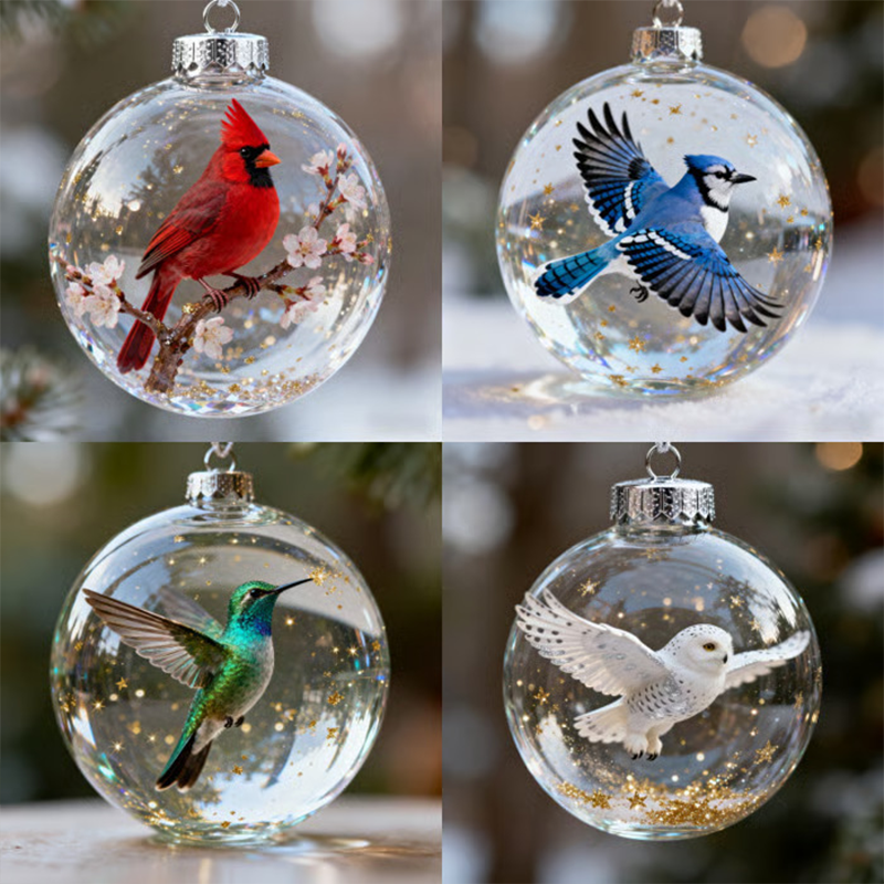 🎁 Cadeaux Priviléges de Noël🎄Ornement Sphérique à Effet Verre « Oiseaux de la Nature »