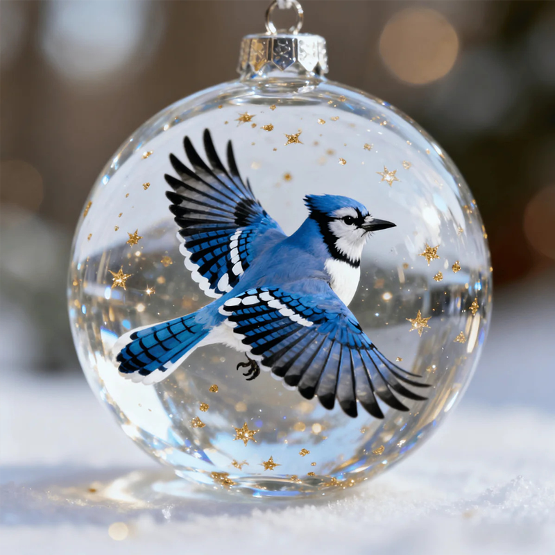 🎁 Cadeaux Priviléges de Noël🎄Ornement Sphérique à Effet Verre « Oiseaux de la Nature »