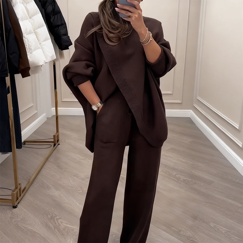 🔥 43% DE RÉDUCTION ! ✨ Ensemble Femme 2 Pièces Oversize - Pull Molletonné + Pantalon Droit, Coupe Confortable et Tendance 👚🩳