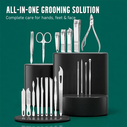 Ensemble de Manucure en Acier Inoxydable avec Étui en Cuir PU