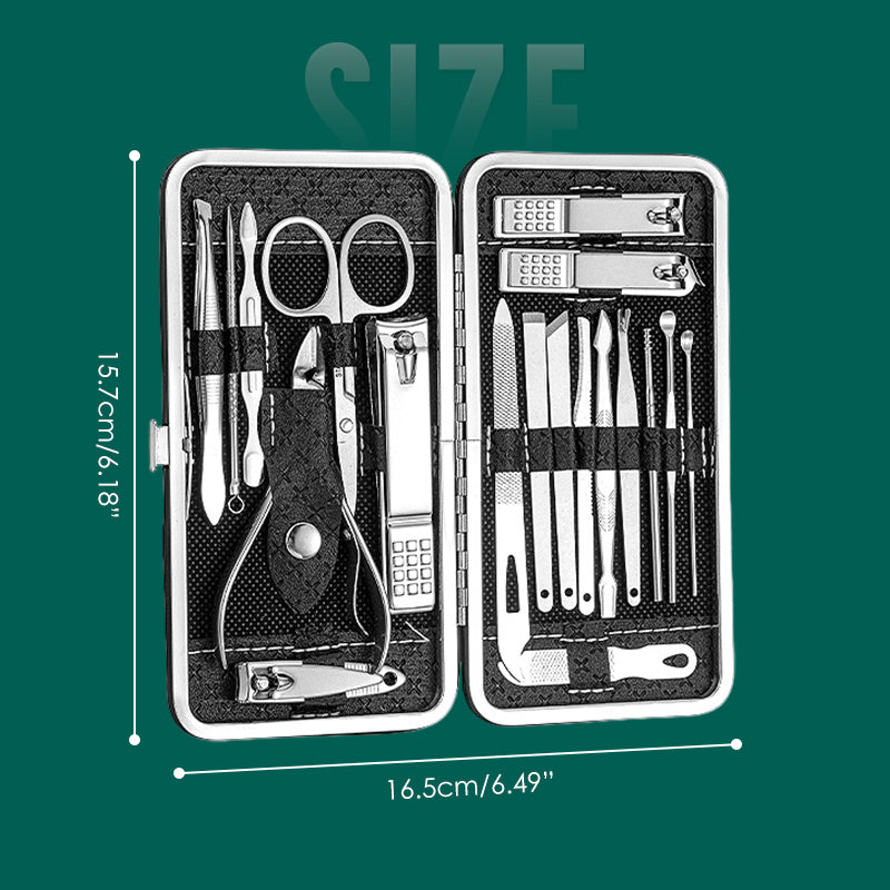 Ensemble de Manucure en Acier Inoxydable avec Étui en Cuir PU