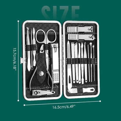 Ensemble de Manucure en Acier Inoxydable avec Étui en Cuir PU