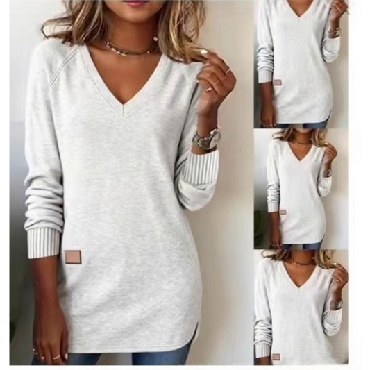 👚Haut Décontracté à Col en V et Coupe Mi-Longue pour Femme