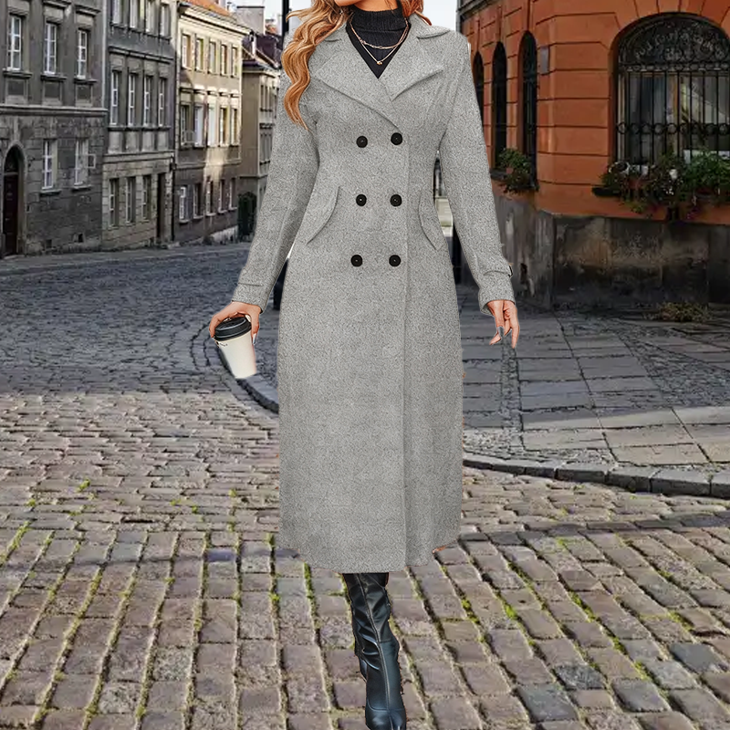 Manteau long chaud à double boutonnage pour femme【Livraison gratuite】