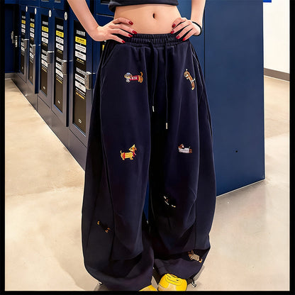 Pantalon de jogging ample à cordon de serrage avec broderie de chiot