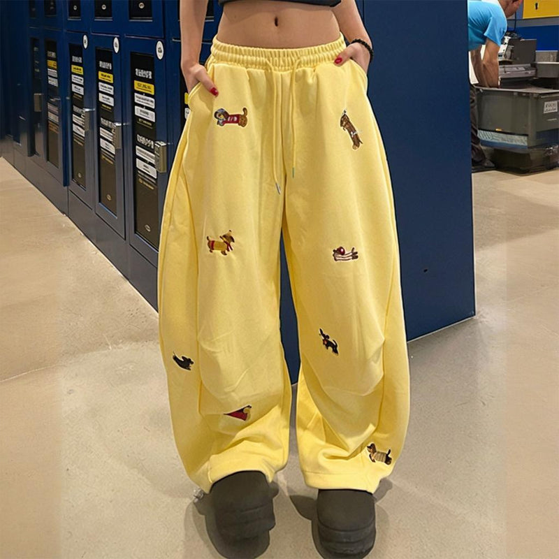 Pantalon de jogging ample à cordon de serrage avec broderie de chiot