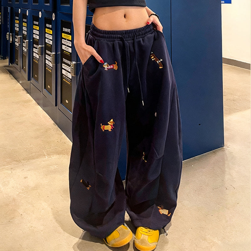 Pantalon de jogging ample à cordon de serrage avec broderie de chiot