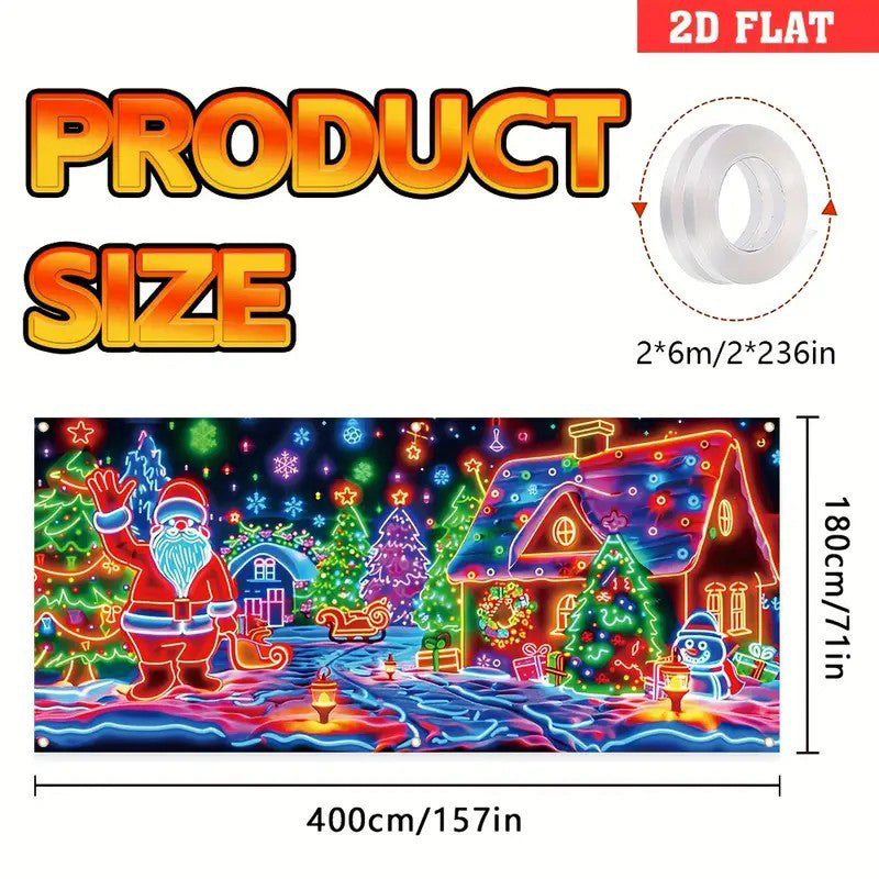 🎇🚪Bannière de Noël pour porte de garage activée par les UV, brille dans le noir🔥🎉