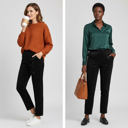 ✨Vendredi noir 50 % de réduction ! Pantalon Chaud Femme à Taille Haute – Doublure en Peluche, Coupe Amincissante & Poches Profondes 🖤