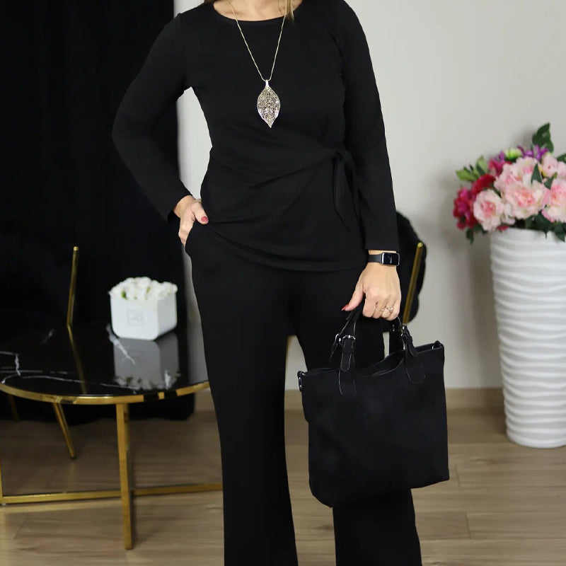 Ensemble tunique avec ceinture à nouer et pantalon large pour femme