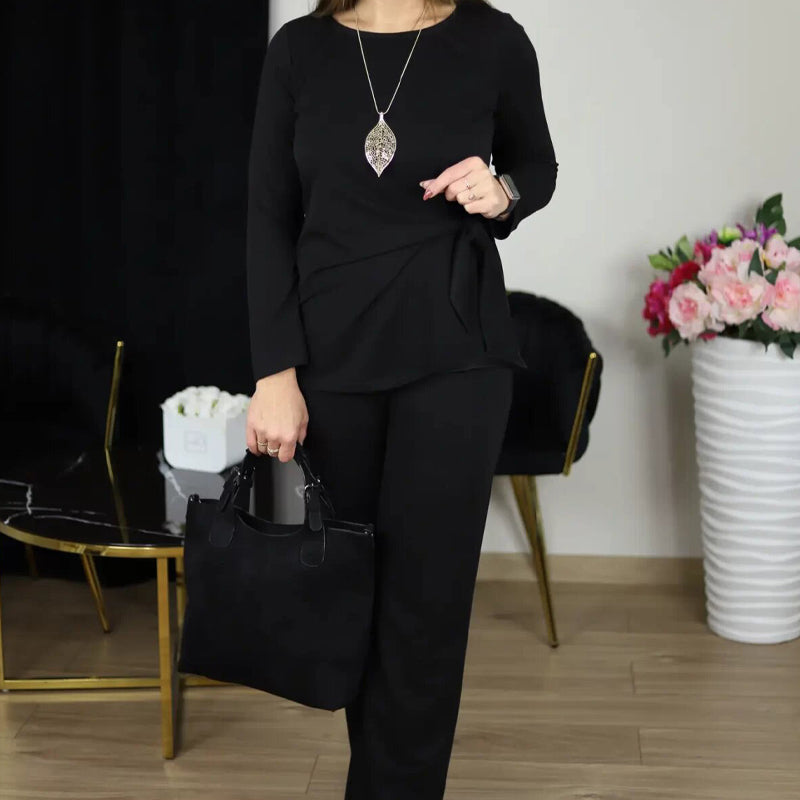 Ensemble tunique avec ceinture à nouer et pantalon large pour femme
