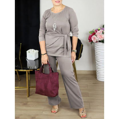 Ensemble tunique avec ceinture à nouer et pantalon large pour femme