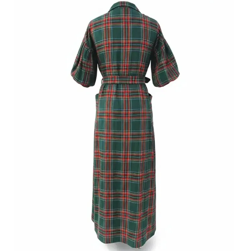 Robe chemise longue à carreaux décontractée pour femme
