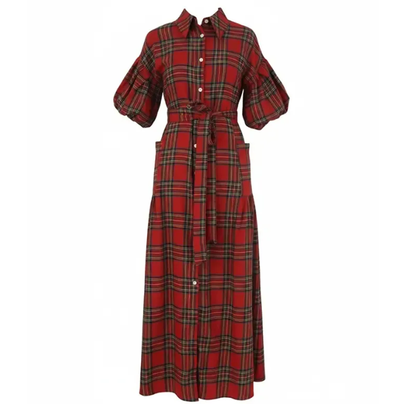 Robe chemise longue à carreaux décontractée pour femme