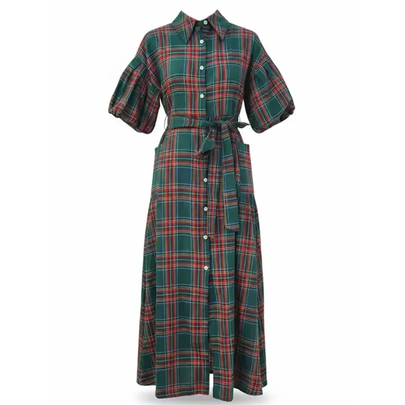 Robe chemise longue à carreaux décontractée pour femme