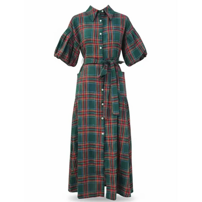 Robe chemise longue à carreaux décontractée pour femme