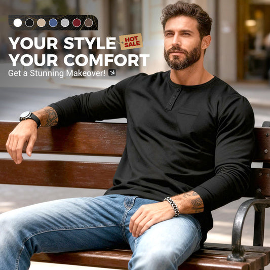 🔥 50 % de réduction immédiate – T-shirt Henley manches longues slim fit pour homme : respirant, élégant & polyvalent ! 👔👕