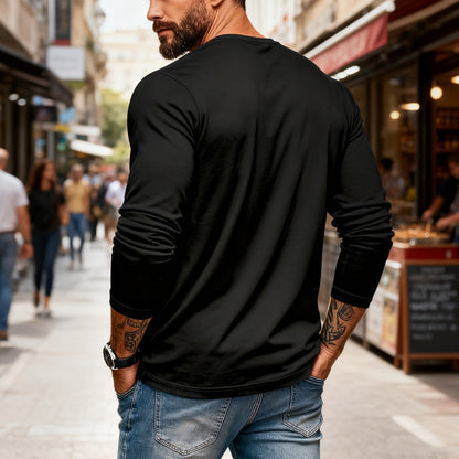 🔥 50 % de réduction immédiate – T-shirt Henley manches longues slim fit pour homme : respirant, élégant & polyvalent ! 👔👕