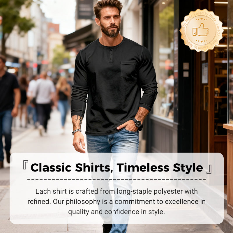 🔥 50 % de réduction immédiate – T-shirt Henley manches longues slim fit pour homme : respirant, élégant & polyvalent ! 👔👕