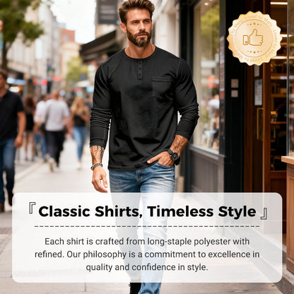 🔥 50 % de réduction immédiate – T-shirt Henley manches longues slim fit pour homme : respirant, élégant & polyvalent ! 👔👕