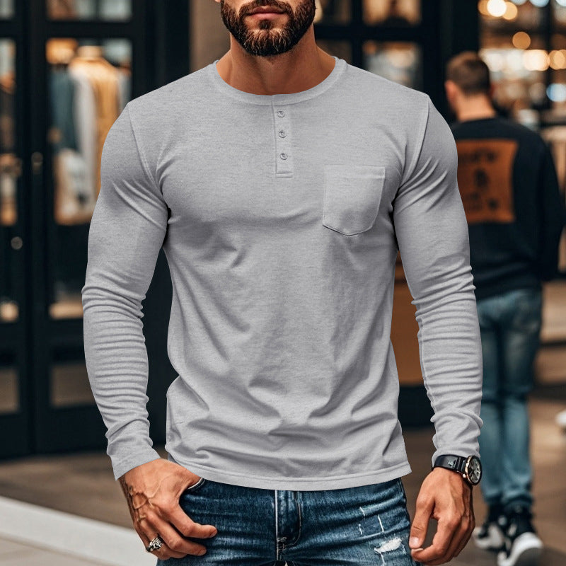 🔥 50 % de réduction immédiate – T-shirt Henley manches longues slim fit pour homme : respirant, élégant & polyvalent ! 👔👕